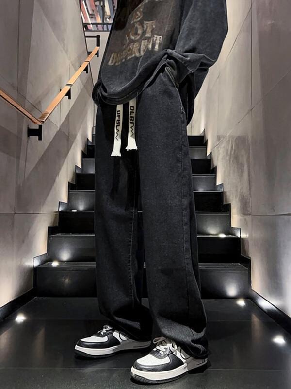 Dingfengbaoluo Men's Retro Straight Wide-Leg Casual Pants