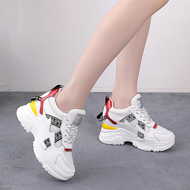 Fashion Brand Chunky Sneakers Women Flat Platform Genuine Leather Shoes Breathable Thick Sole 6cm Ladies Sneakers White Shoes