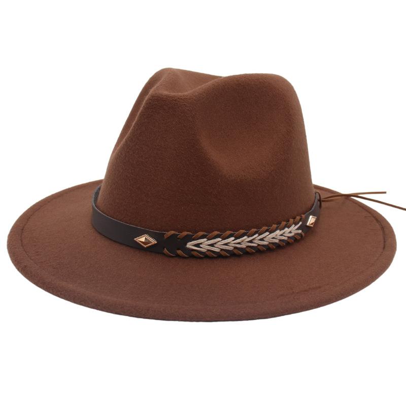 Cross-Border New Woolen Jazz Hat With Felt Hat Large Brim Fashion Top Hat Couple British Gentleman And Lady Hat