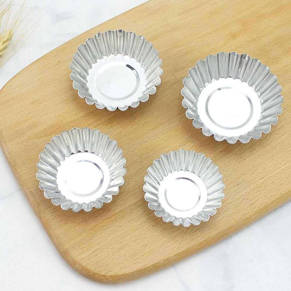10Pcs New Aluminum Alloy Egg Tart Mold Flower Shape Reusable Cupcake Mold Non-stick Muffin Baking Cup Pudding Jelly