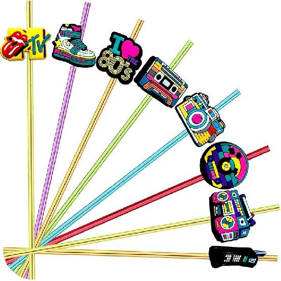 24pcs 80s Party Favors Retro Straws Hip Hop Themed 80s Music Party Decorations Straws 80s Radio Speaker Phone Tape Straws Party Supplies With 2 6 Color