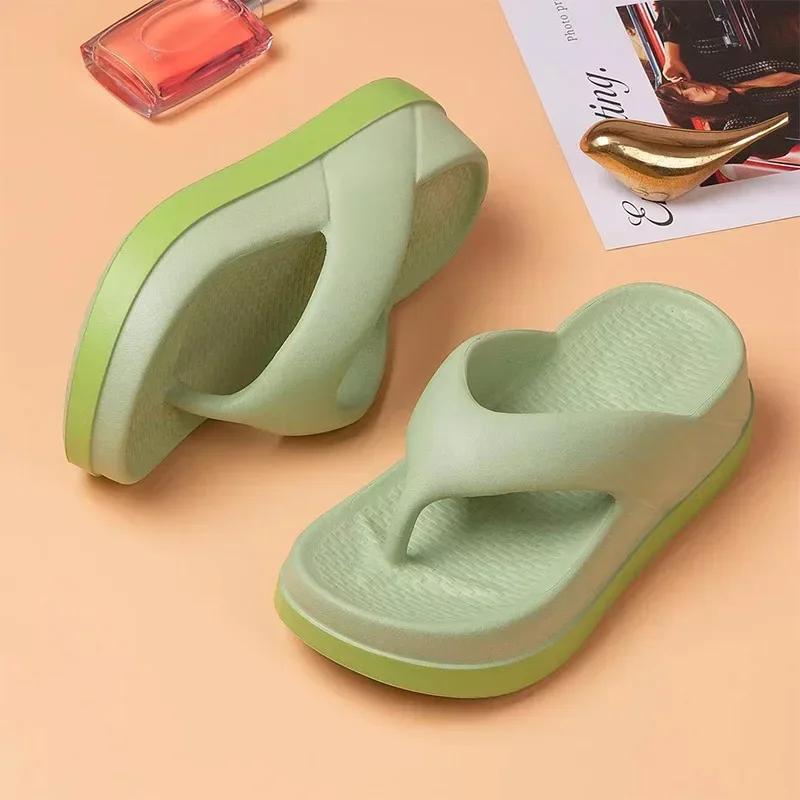 Women's Flip-flops Summer Outdoor Indoor Thick-soled Sandals 5cm Increase Height Slippers for Beach Soft-soled Non-slip Shoes