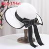 Summer Korean Style Butterfly Bow Straw Hat Large Brim Sun Hat For Beach Vacation Sun Protection