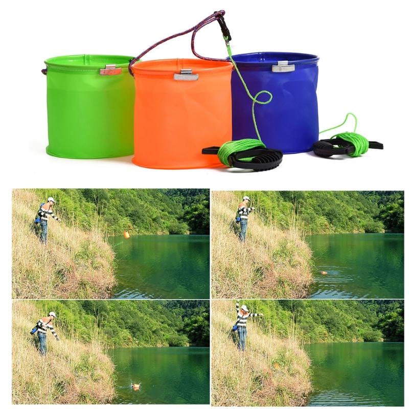 Fishing Tackle Hanging Buckle Nylon Braided Rope Bucket Colorful Fishing Fish Box Portable EVA Bucket Fishing Accessory