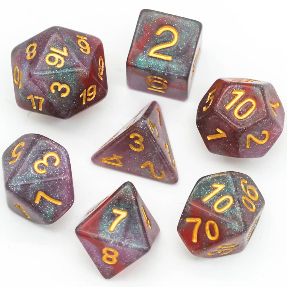 Cusdie Sparkle Galaxy Dice DND Resin D&D Dices D4 D6 D8 D10 D% D12 D20 7 Polyhedral Dice Set for Role Playing Table Games TRPG
