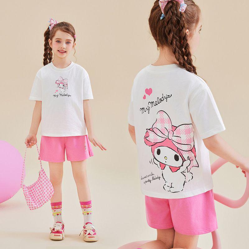 Girls' Summer My Melody Short-Sleeved Shorts Two-Piece Set 2025 New Style Trendy Color-Blocking Outfit for Older Children