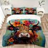 3-teiliges Bettwäsche-Set 'Floral Majesty Highland Cow', 1 weiche Bettbezug + 2 Kissenbezüge, maschinenwaschbar, für alle Jahreszeiten geeignet