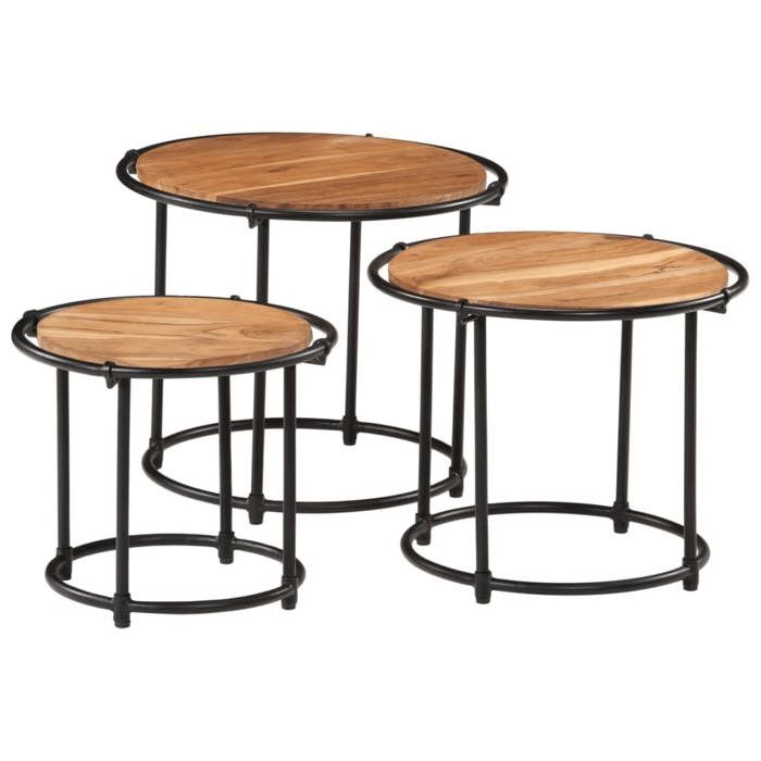 VidaXL Tables gigognes 3 pcs bois massif d'acacia, table en bois, table d'appoint de canapé, ensemble de table basse ronde, 358931