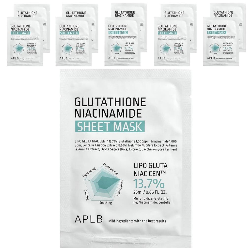 Glutathione Niacinamide Beauty Sheet Mask, 10 Sheets, 25Ml (0.85Fl Oz) Each