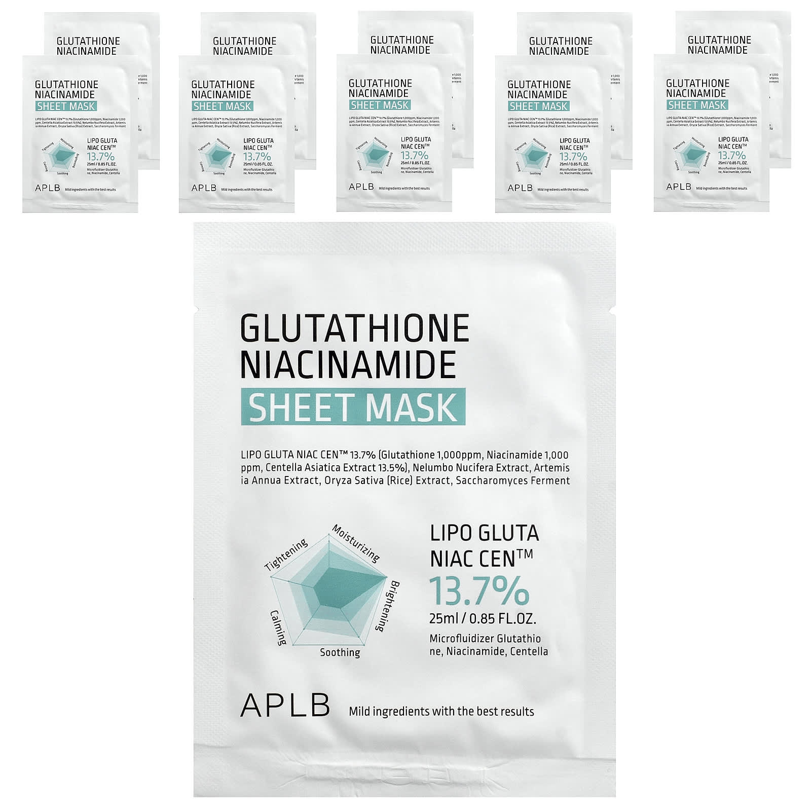 

Glutathione Niacinamide Beauty Sheet Mask, 10 Sheets, 25Ml (0.85Fl Oz) Each