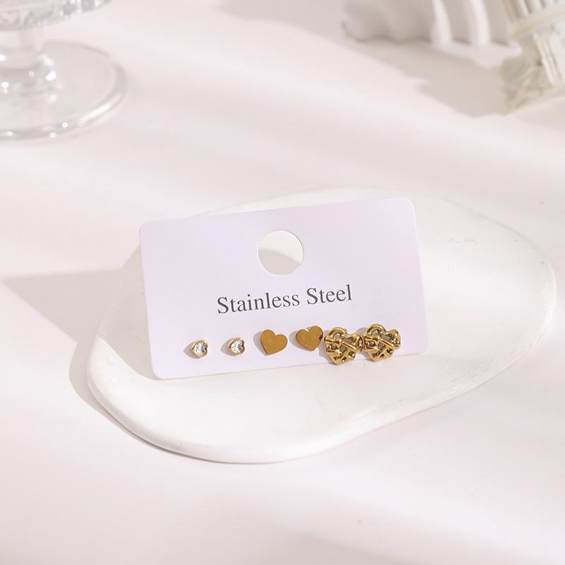 Stainless Steel Stud Earrings Set with Zirconia: Butterfly, Star, Heart & Four-Leaf Clover Designs