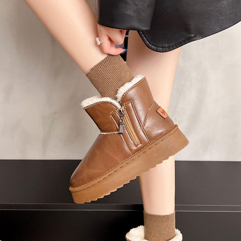 Processing custom winter snow boots piled thickened cotton boots non-slip thick sole heightening versatile fur integrated women's cotton shoes