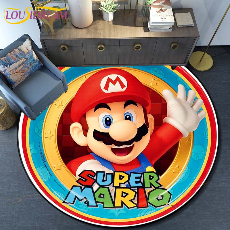 Cartoon Mario Bros Round Carpet Floor Mat Bedroom Flannel Animal Rug Anti-Slip Baby Play Mat Kids Room Decoration Mats