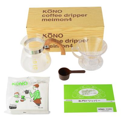 Conjunto de gotejadores KONO Kono Kono Style Coffee Siphon feito no Japão Gotejador de café usado por profissionais (Cabo de madeira para 4 pessoas)