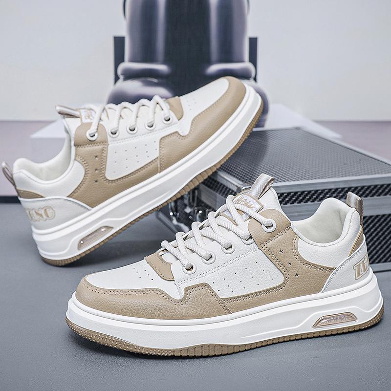 Spring new sports and leisure shoes low-top shoes leather men's thick baseplate shoes