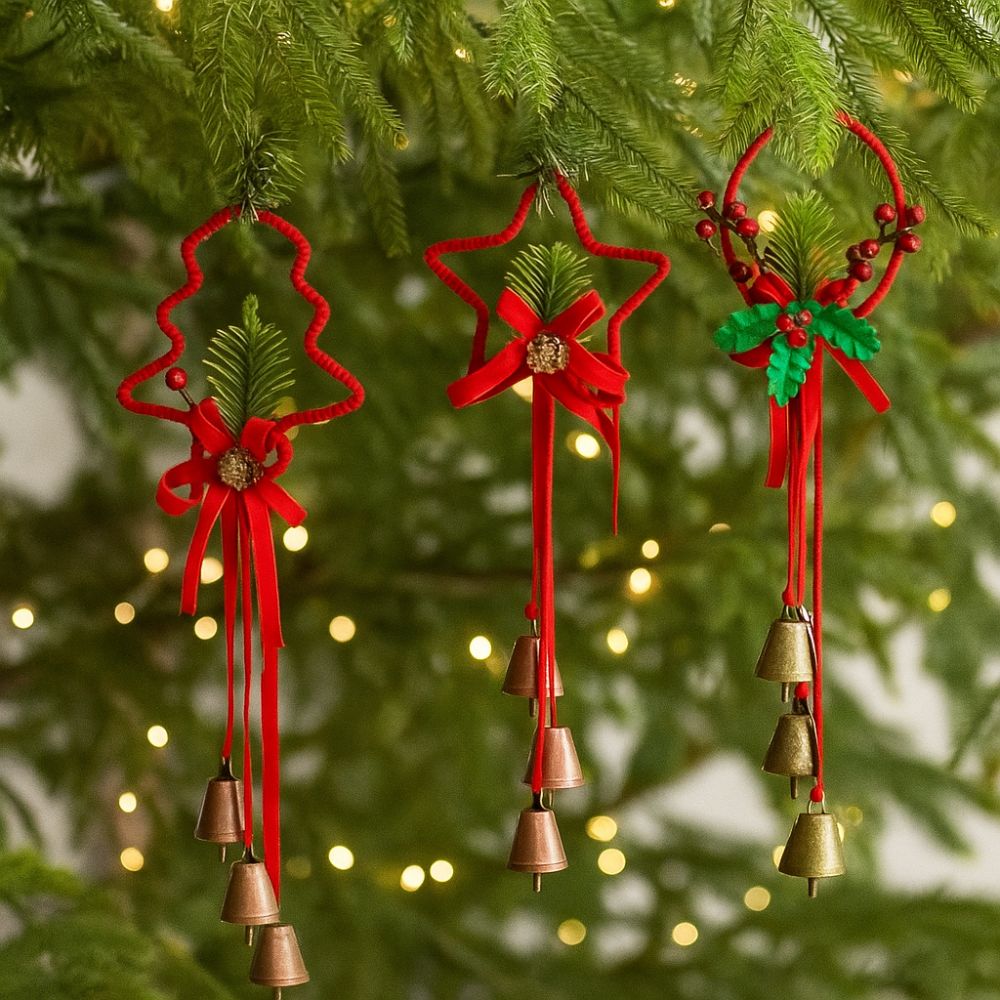 Iron Retro Christmas Bells Red Xmas Tree Hanging Bells Exquisite Christmas Chime Bells  Car Holiday