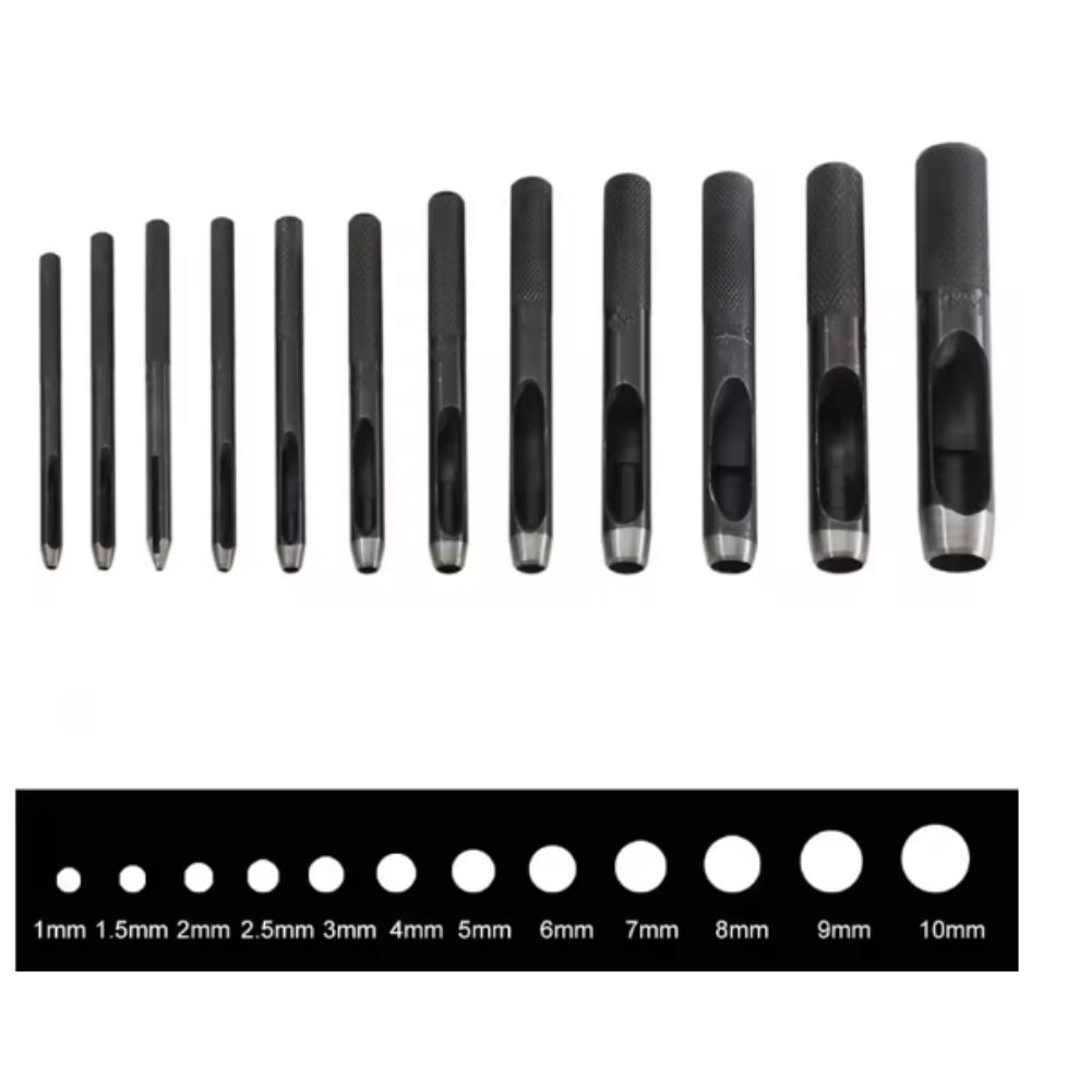 12PCS 1-10mm Leather Craft Round Hollow Hole Punch For Belt Watch Band Gasket Hollow Punch Steel Hole