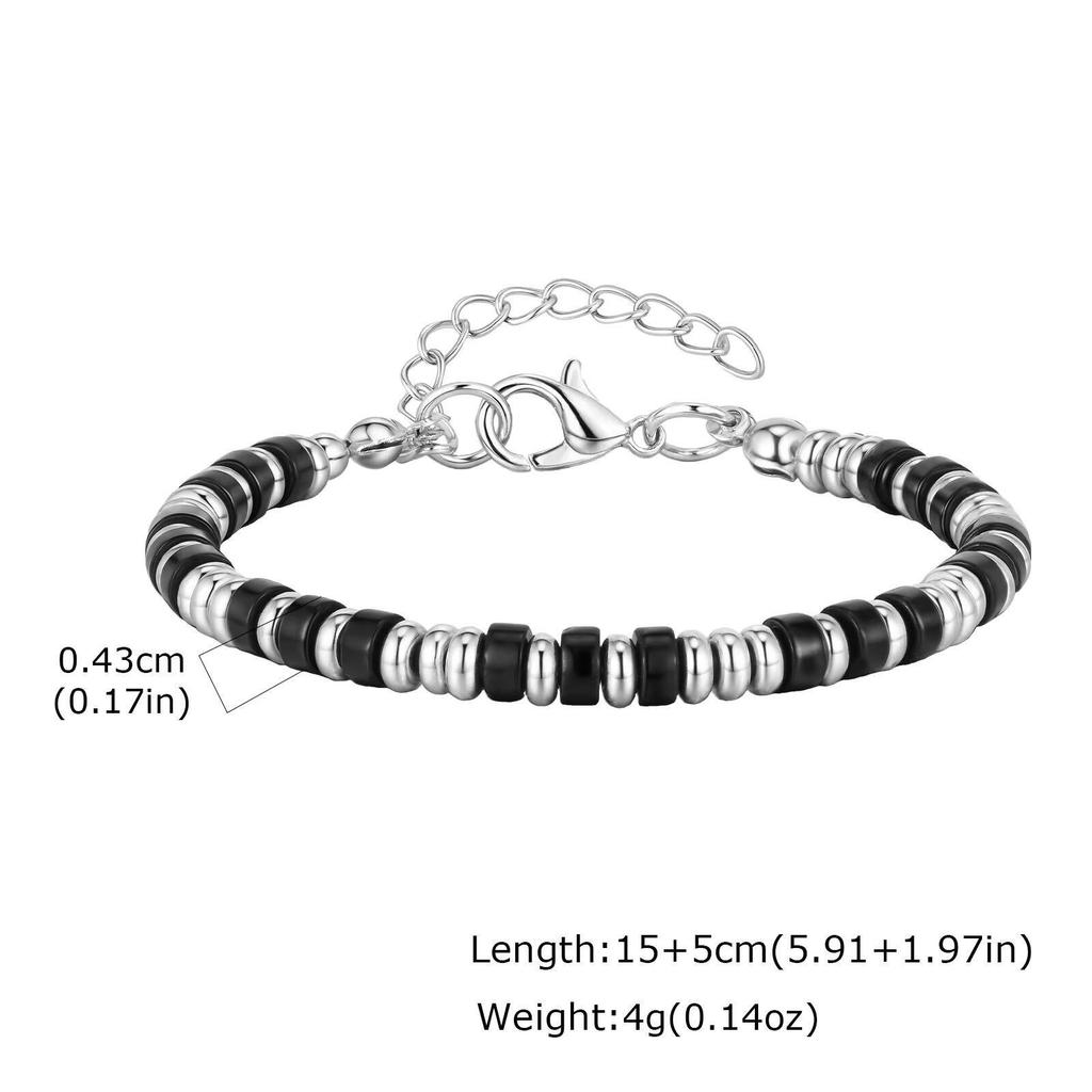 Xiaomi Vnox Men's Silver Color Metal Beads Natural Stone Bracelet, Adjustable 15-20cm Crystal Wheel Beaded Wristband, Jewelry Gift New
