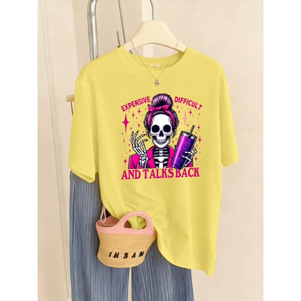 Expensive Difficult Suit Skulls Pattern T-Shirts Women Crewneck Casual T Shirt Hip Hop Multicolor Tops Soft Short Sleeve