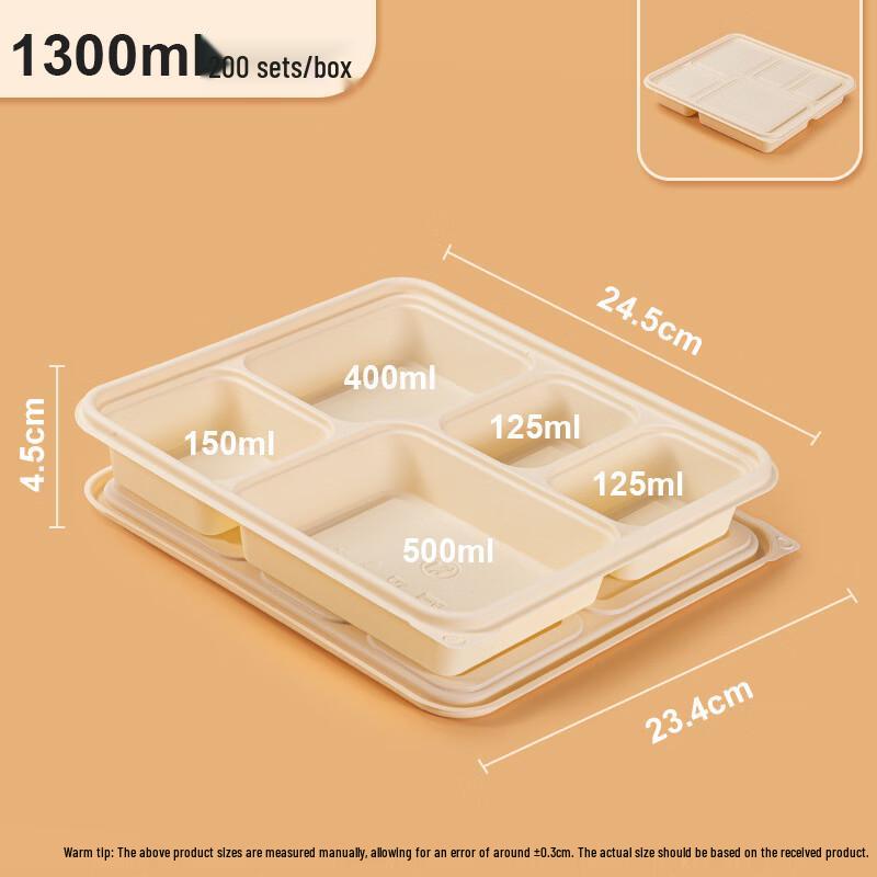 Compostable 5-Compartment Corn Starch Meal Boxes