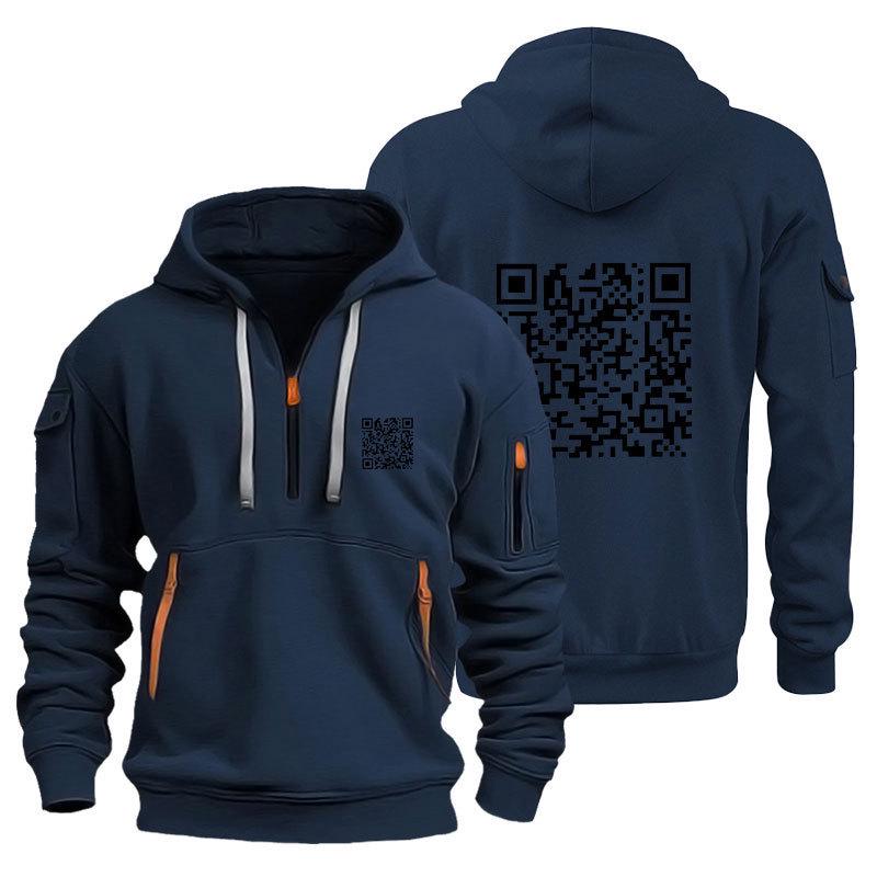 Trendsetting QR Code Hoodie: Plus Velvet Men's Sweatshirt Jacket
