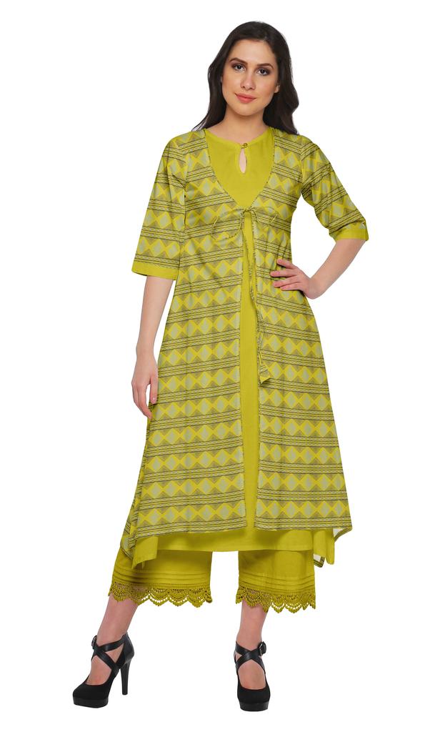 Moomaya Indian Palazzo Kurta Jacket Set For Women Partywear Chanderi Ethnic