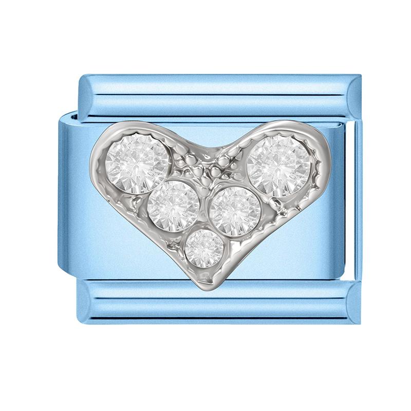 New Shiny Zircon Heart Butterfly Bow Heart Blue Module Italian Charm Links Fit 9mm Stainless Steel Bracelet DIY Making Jewelry
