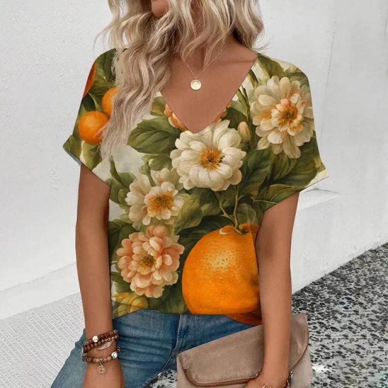Top Women Summer Women's T-Shirt Retro Cashew Pattern Print T-Shirt Fashion Popular Women's Leisure Short Sleeve T-Shirt