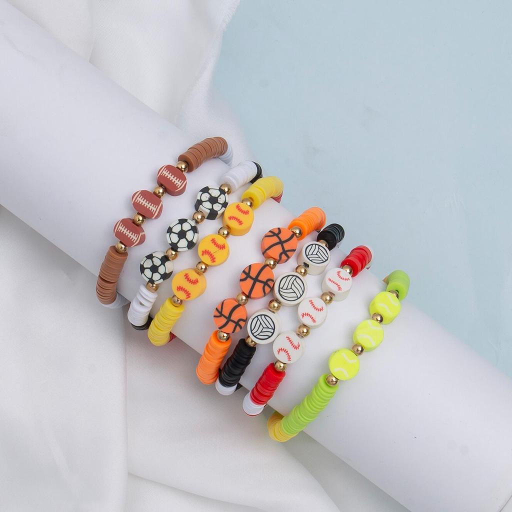 7-Piece Simple Retro World Cup Sports Bracelet Set - Basketball, Baseball, Football