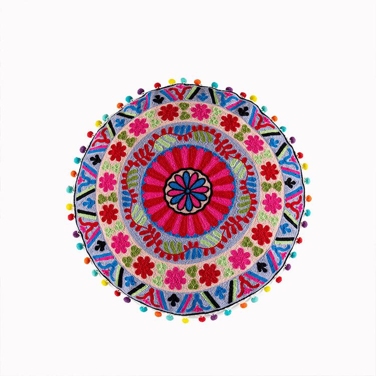 Moroccan Style Throw Pillow Embroider Craft Meditation Pouf Indian Bohemian Style Pom-pom Unstuffed Seat Cushion Ottoman Covers