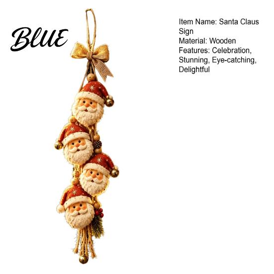 Santa Claus Decorations for Home Wooden Hanging Ornament 2D Flat Pattern Sign with Jute Bows Rope And Bell Vintage Door Hanger Front Door,