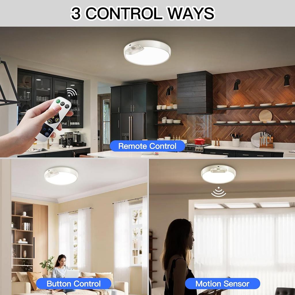 Homelist Newly Upgraded 8000mAh Rechargeable Motion Sensor Ceiling Light | Battery-Operated Wireless Ceiling Light with Remote for Shower, Bathroom,