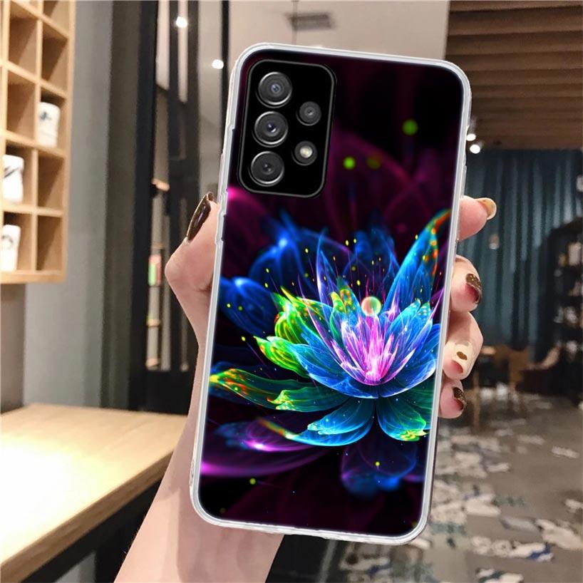 Lotus Blue White Flowers Soft Phone Case For Samsung Galaxy A52 A42 A32 A12 A22 A51 A50S A30S A20S A10S A71 A41 A31 A21S A40 A20