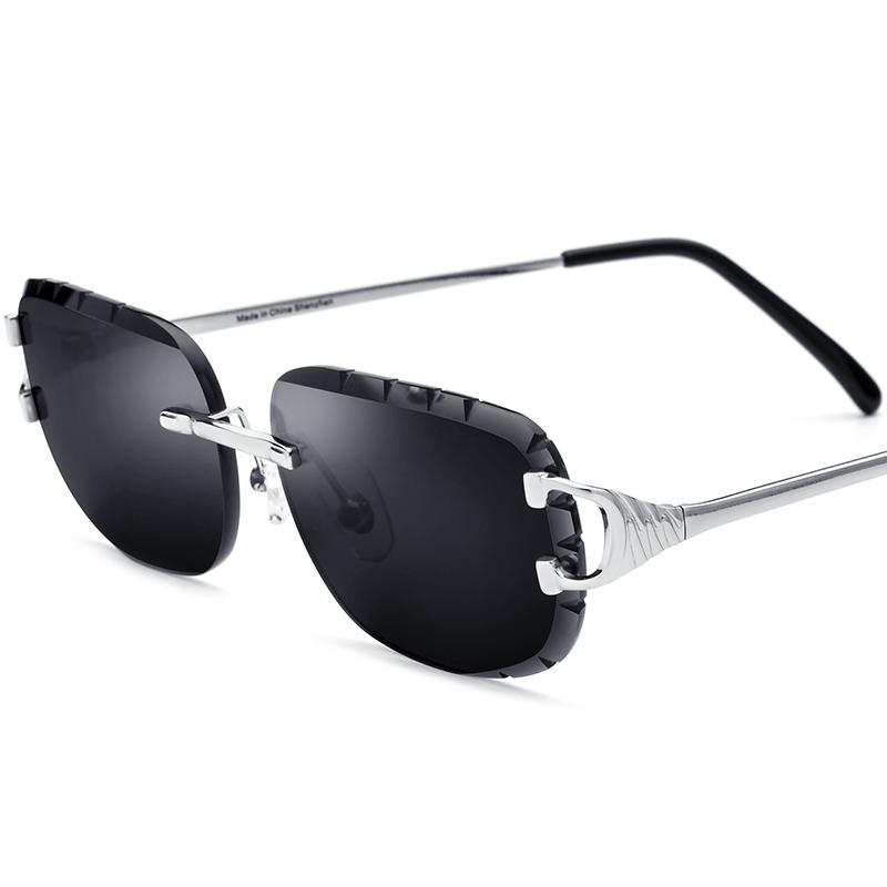 

150274 Fashion Rimless Sunglasses for Men Women, High-Quality Alloy Sun Glasses, Vintage Chic Nylon Lens Mirrored Shades 603408 as shown