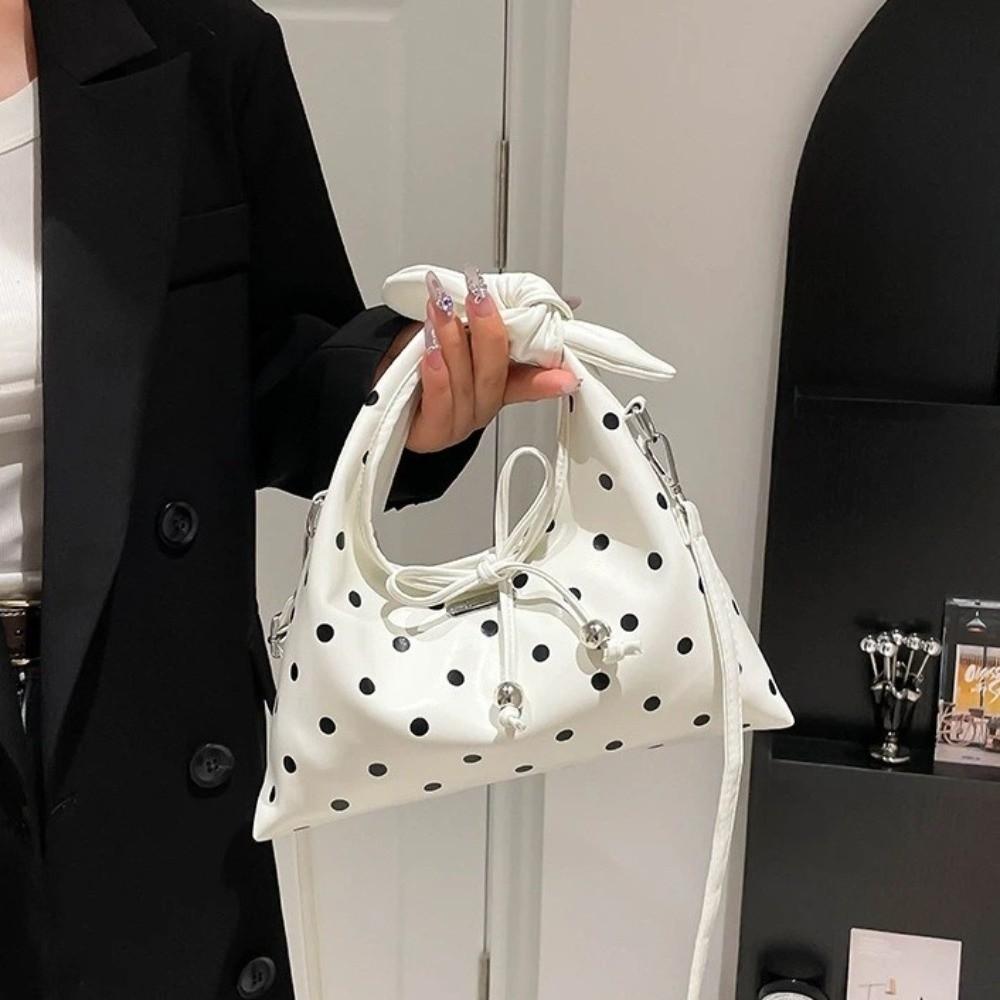 Exquisite Polka Dot Shoulder Bag PU Leather Hand-held Crossbody Bag Bow Tie Rope Polka Dot Handbag Women