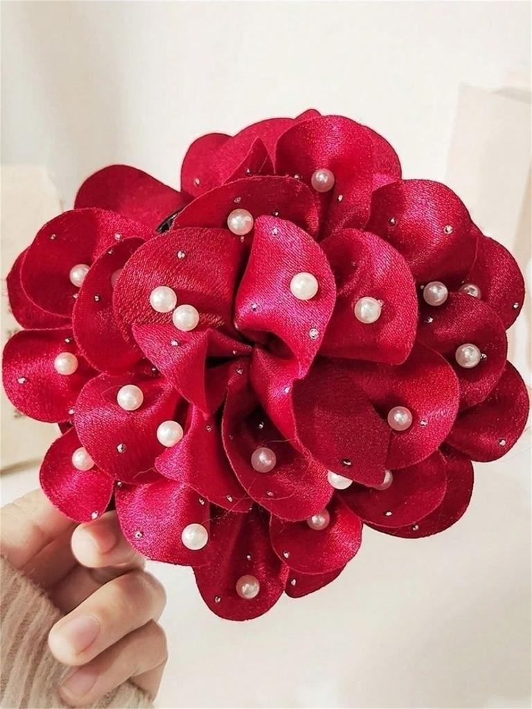 1 Women's Spring New Beads Full of Stars Large Elegant Flower Grab Clip Hair Clip Hair Accessories Net Red Ponytail Hair Clip