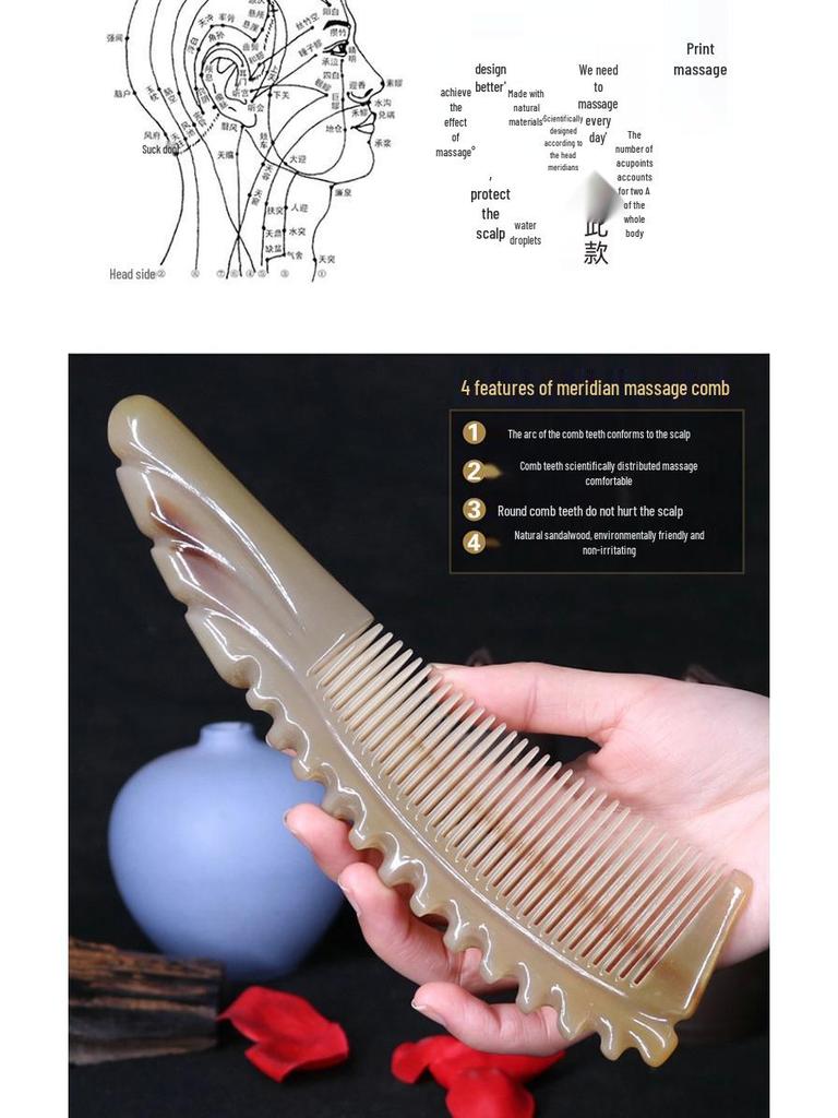 Thickened Premium Engraved White Buffalo Horn Comb - Multiple Styles Available