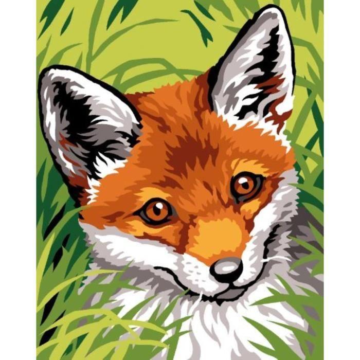 Kit Canevas - Le Renardeau - 14 x 18 cm - Toile Pénélope - Aiguille incluse - Fil 100% coton