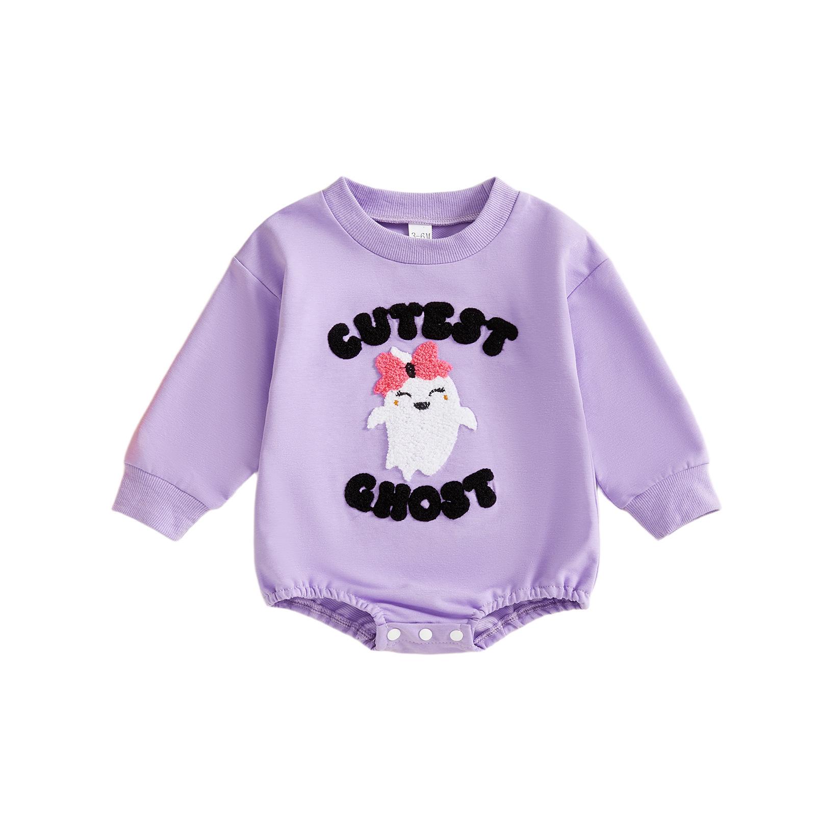 

Хэллоуинский ромпер с вышивкой привидения - Боди с длинным рукавом для младенцев и малышей 0-3 Months фиолетовый