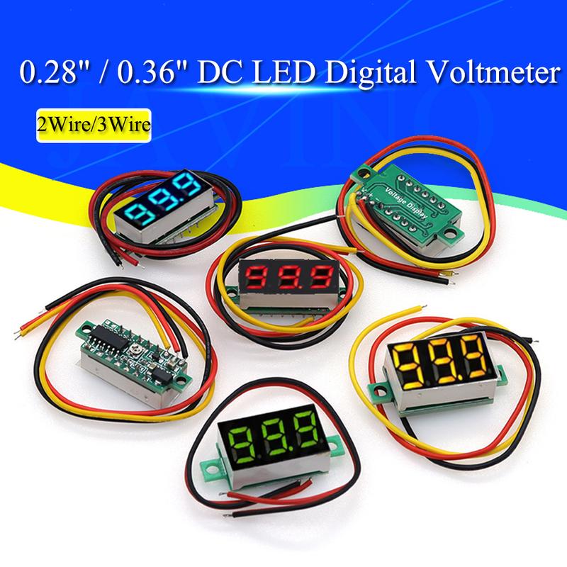 Javino DC 0-100V LED Digital Voltmeter 0.28" 0.36" Red Green Blue Voltage Detector for Car 12V Mobile Power