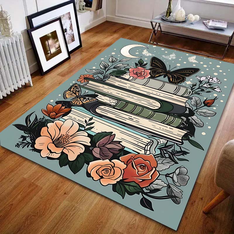 Book Moon Flowers Printed Carpet for Bedroom Living Room Bedside Sofa Floor Mat Modern Home Decor Area Rug Luxury Gifts
