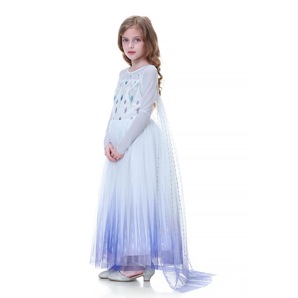 Frozen 2 Autumn Elsa Princess Dress – White Girls' Gown with Coat