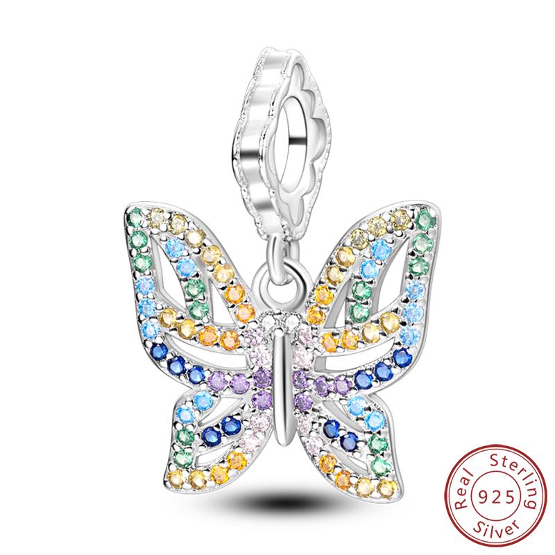 Elegant S925 Silver Butterfly & Dragonfly Multicolor Charms Beads Pendant 3mm DIY Fine Jewelry Making Accessories Gifts