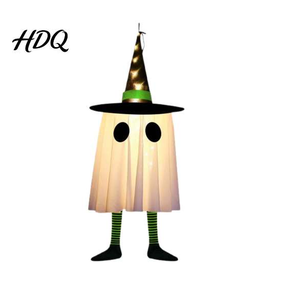Spooky Atmosphere Entryway Accents Halloween Hanging Ghost Decoration with Witch Hat And Leg, LED Lighted Eco Friendly Ornaments Floating for