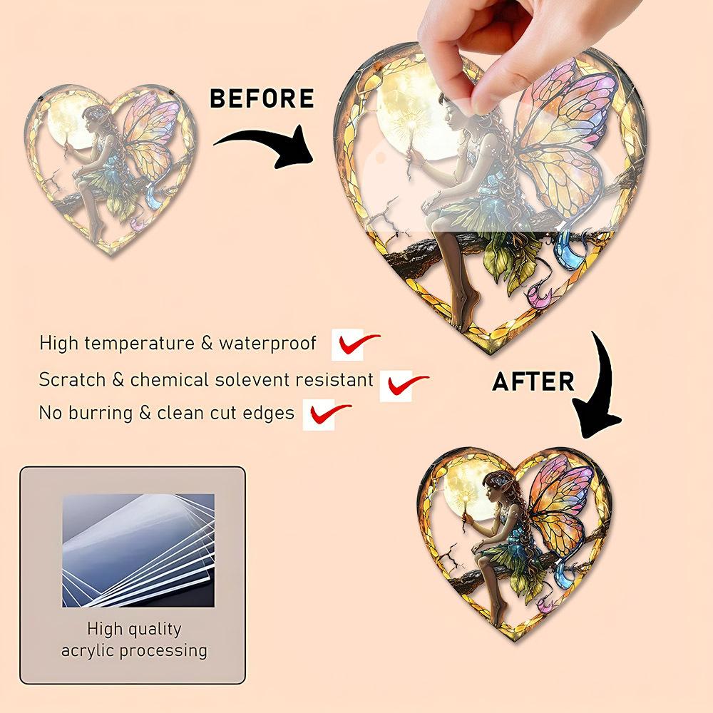 New Colorful Fairy Angel Art Flower Suncatcher Stained Window Hanging Heart Shape Acrylic Pendant For Home Garden Yard Ornament