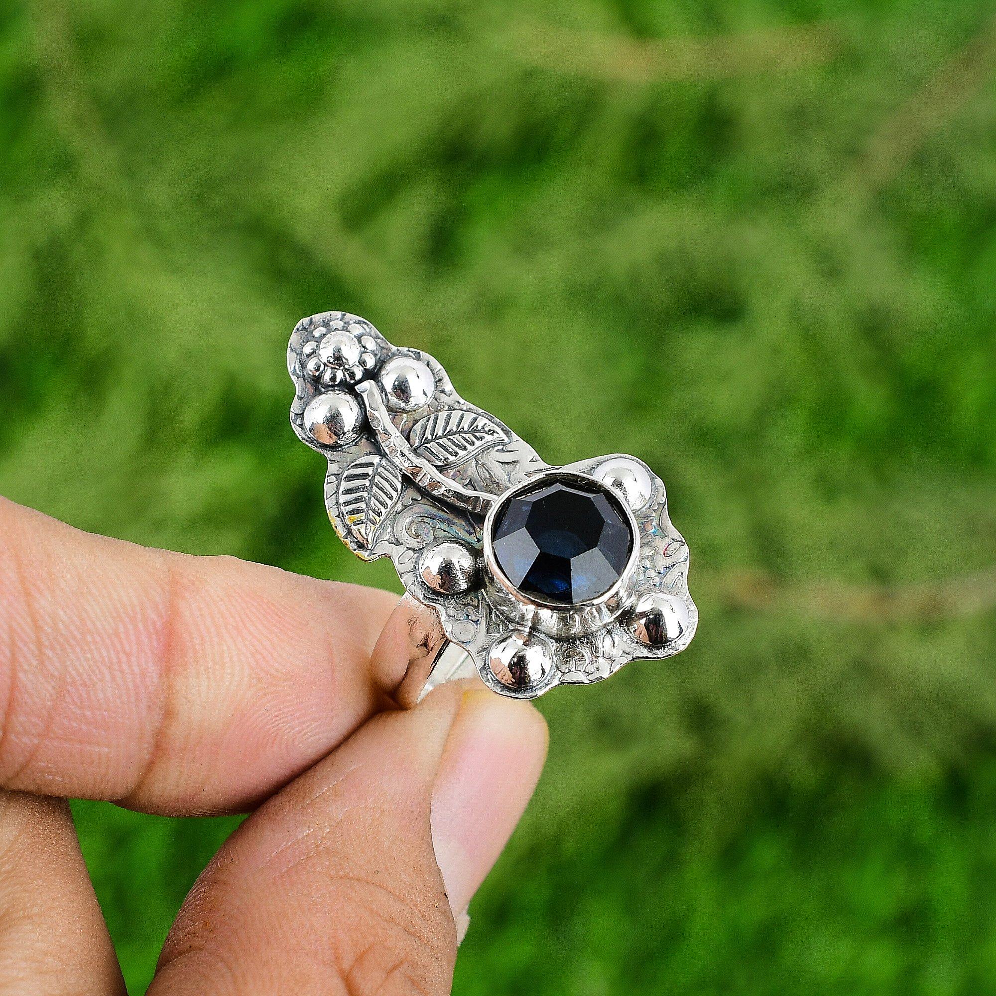 

Round Tanzanite Quartz Gemstone 925 Sterling Silver Flower Sister Promise Ring Adjustable