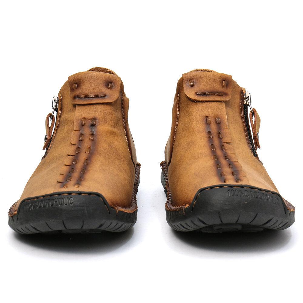 Casual Men's Shoes Retro British Style Leather Pure Handmade High -top Casual Yellow Loaf Men's Shoes