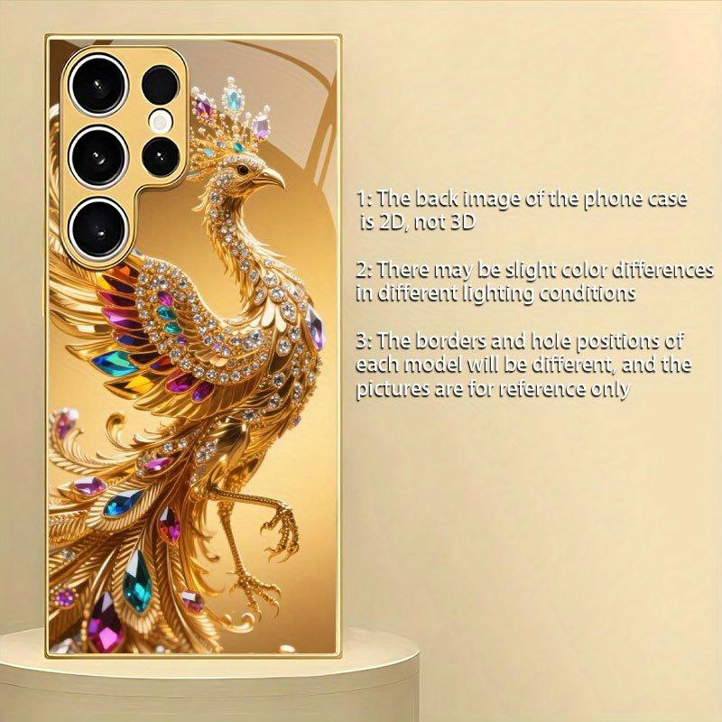 Colorful Diamond Golden Peacock Pattern Glass Phone Case for Samsung Galaxy S26 S25 S24 S23 S21 S20 Fe/plus/ultra Hard Case