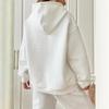 Solid Color Women Long Sleeve Pullover Hoodie with Pocket Plaid Round Neck