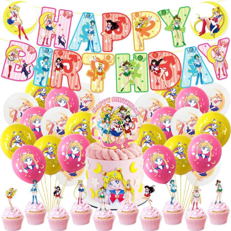 Sailor Moon Celebration Supplies Cute And Charming Balloons Banners Cake Toppers Hanging Screws Collection Children Girls Cosplay Birth Date